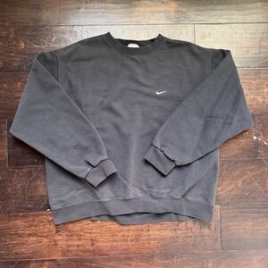 VTG Nike Crewneck Pullover Sweatshirt Men's XL Black 00's Mini Swoosh Silver Tag